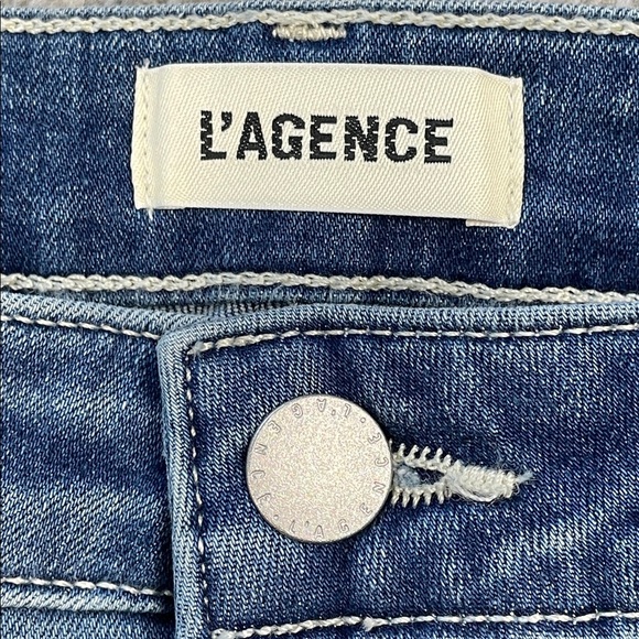 New L’Agence Marty High Rise Flare Jeans Hanson Blue Long Sz 25 - Picture 6 of 11